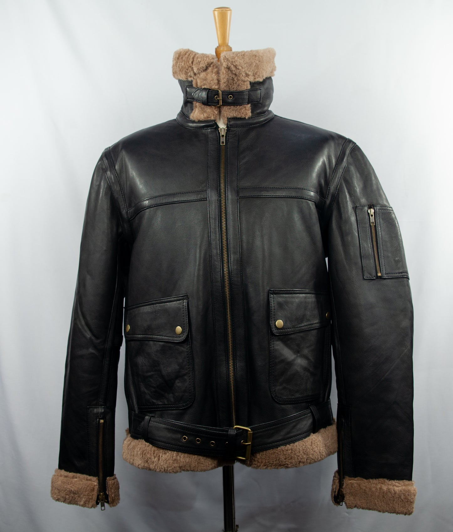 Aviator Black Leather Jacket with Fur Collar