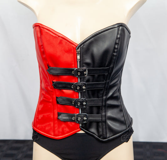 Corset - Black & Red Leather Look PVC