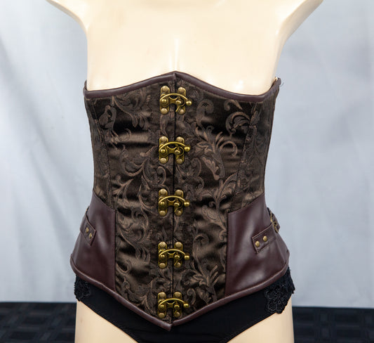 Corset - Brown Brocade & Brown PVC Stoompomp with Clasps