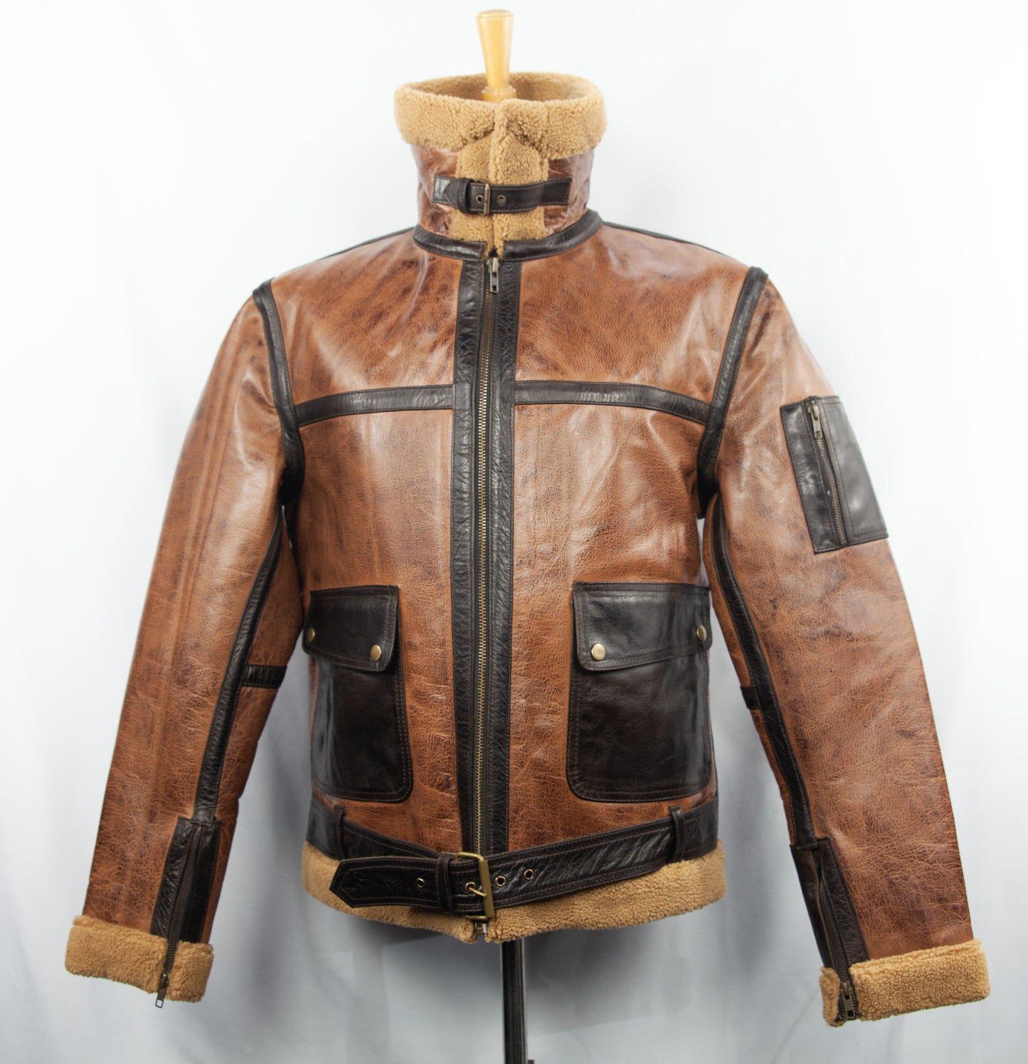 Aviator Brown Leather Jacket with Fur Collar