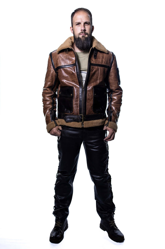 Aviator Brown Leather Jacket with Fur Collar