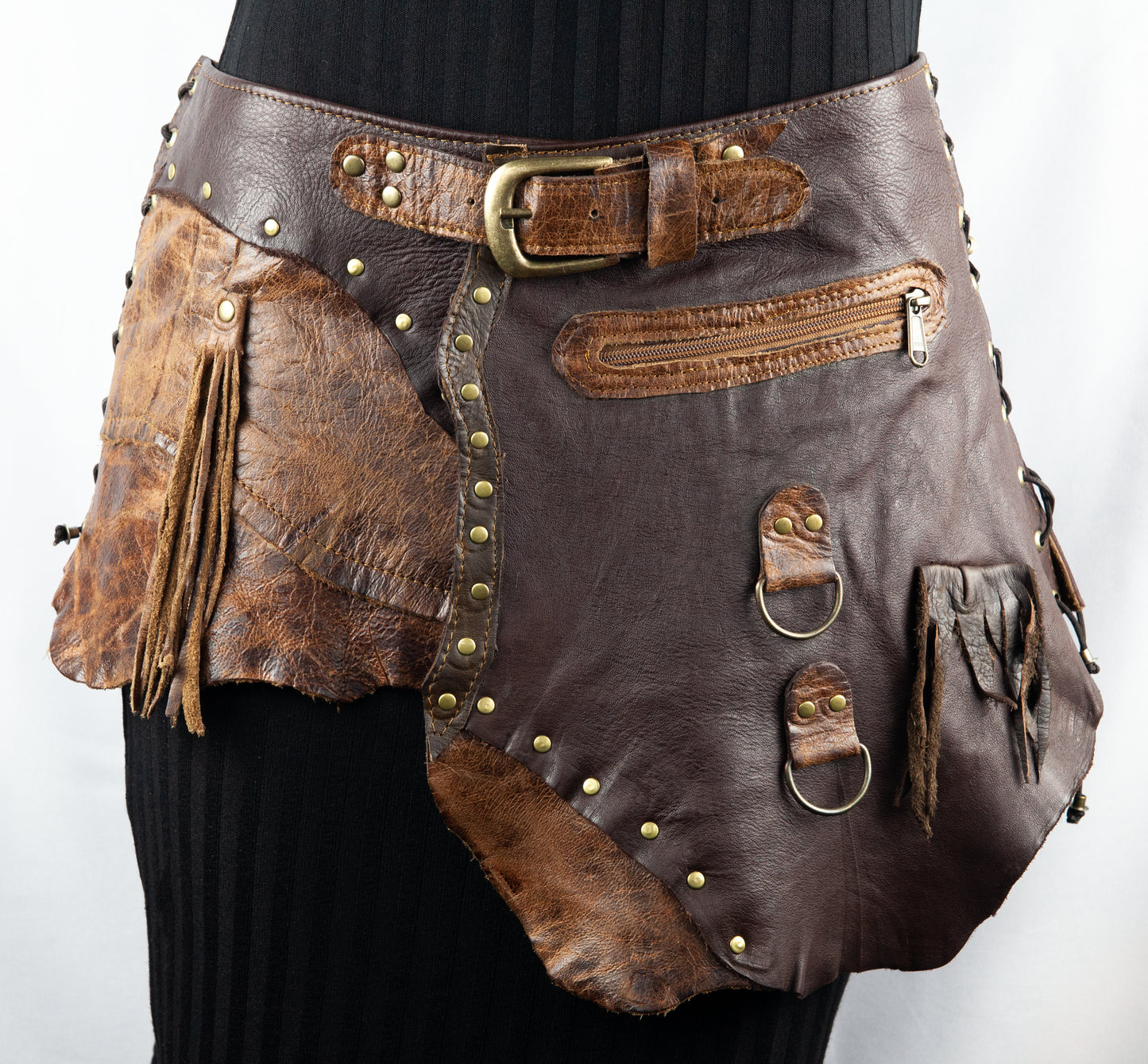 Tribal Boho Long Skirt with Belt and Zipper