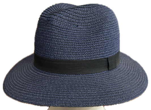 Blue straw fedora hat