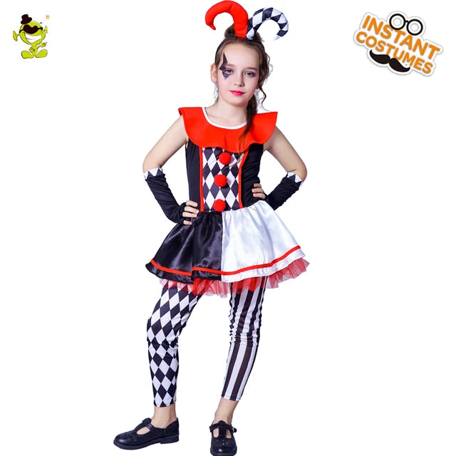 Girls Evil Jester - Kid's Instant Costume