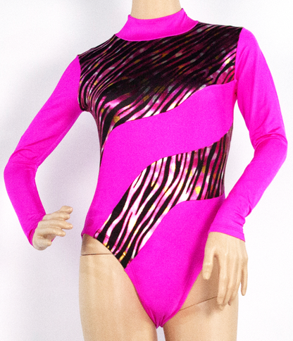 LONG SLEEVE POLO NECK GYM LEOTARD WITH INSERT - SKU: G104