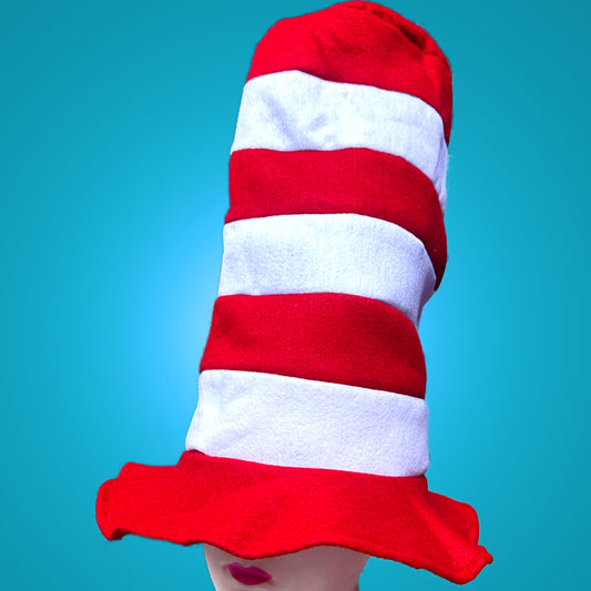 Tall Red and White Striped Cat Hat with Red Brim