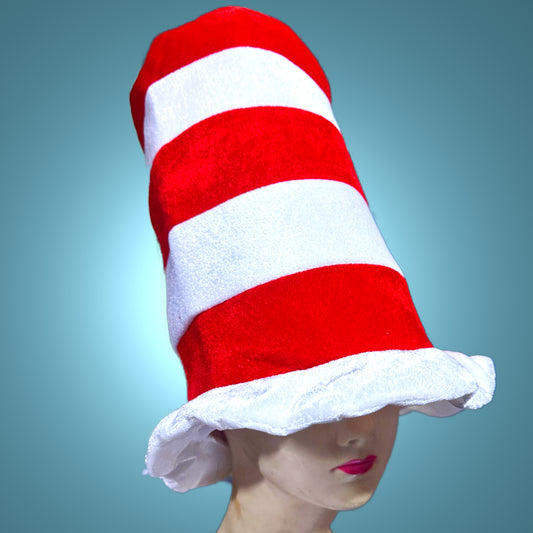 Tall Red and White Striped Cat Hat with White Brim