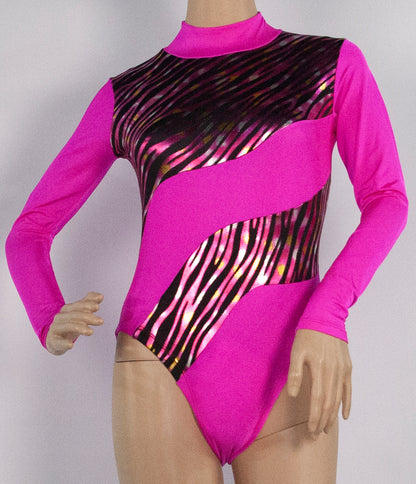 LONG SLEEVE PIPED NECK GYM LEOTARD - SKU: G104