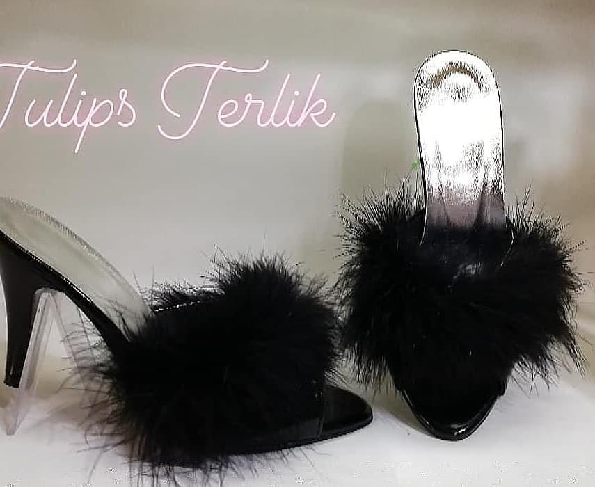 Bridal Heel Slipper - Black Feather