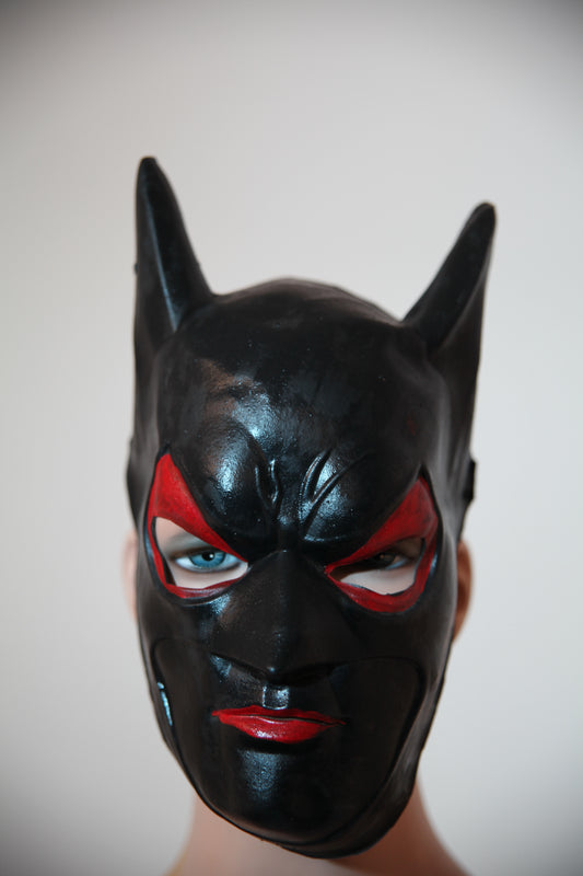 Bat Man Superhero Mask - Red & Black Latex Mask (C129)