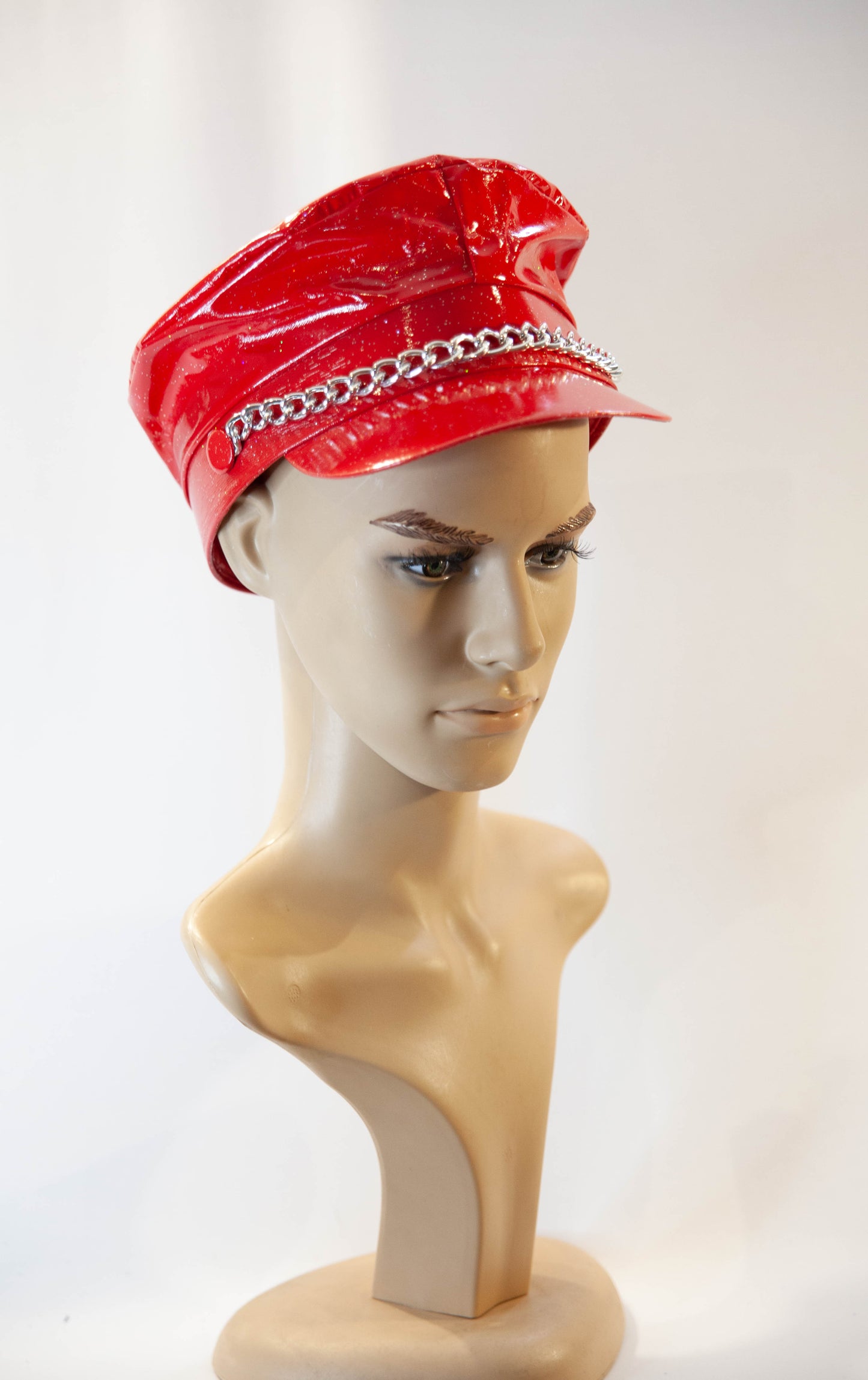 Fake Leather Red Glitter Cap