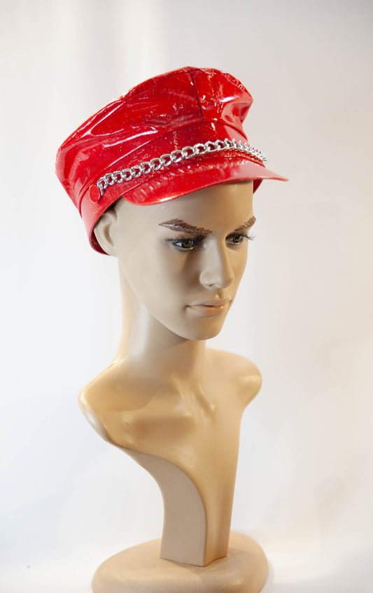 Fake Leather Red Glitter Cap