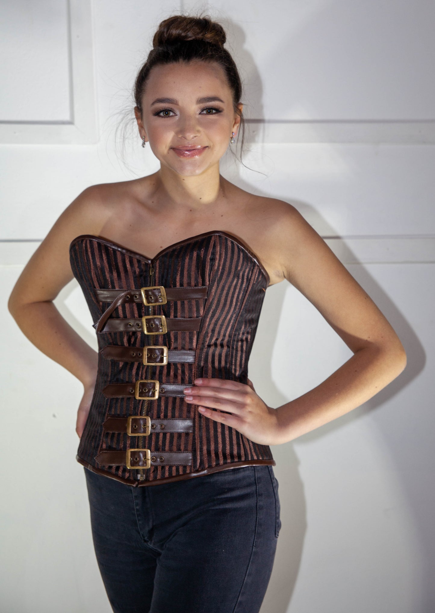 Corset - Brown & Black Stripes with Belts