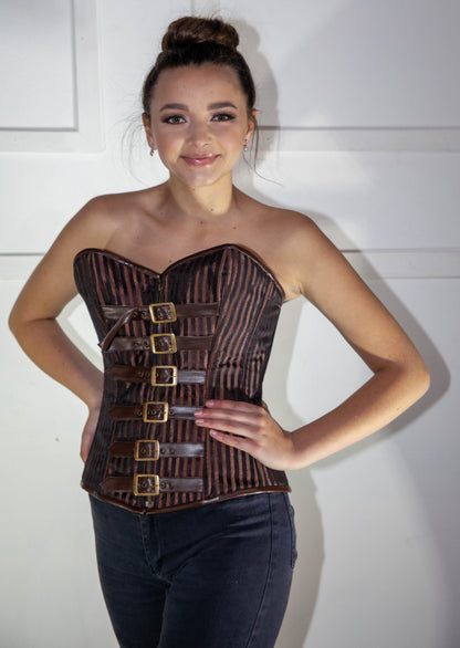 Corset - Brown & Black Stripes with Belts