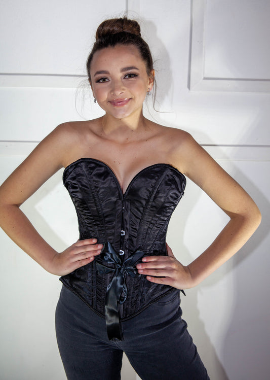 Corset - Black Satin Brocade with Bow