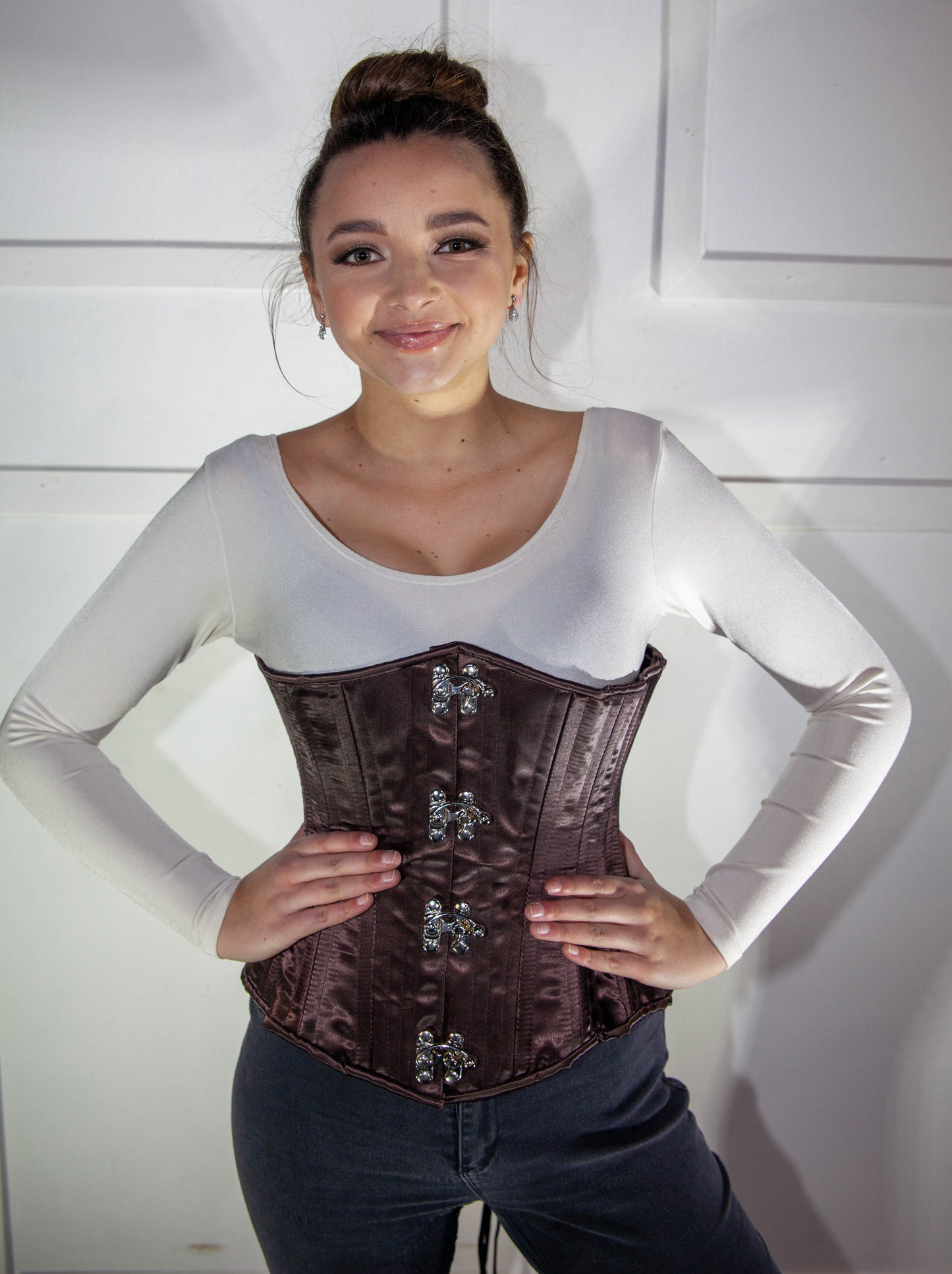 Corset - Brown Satin Underbust with Clasps