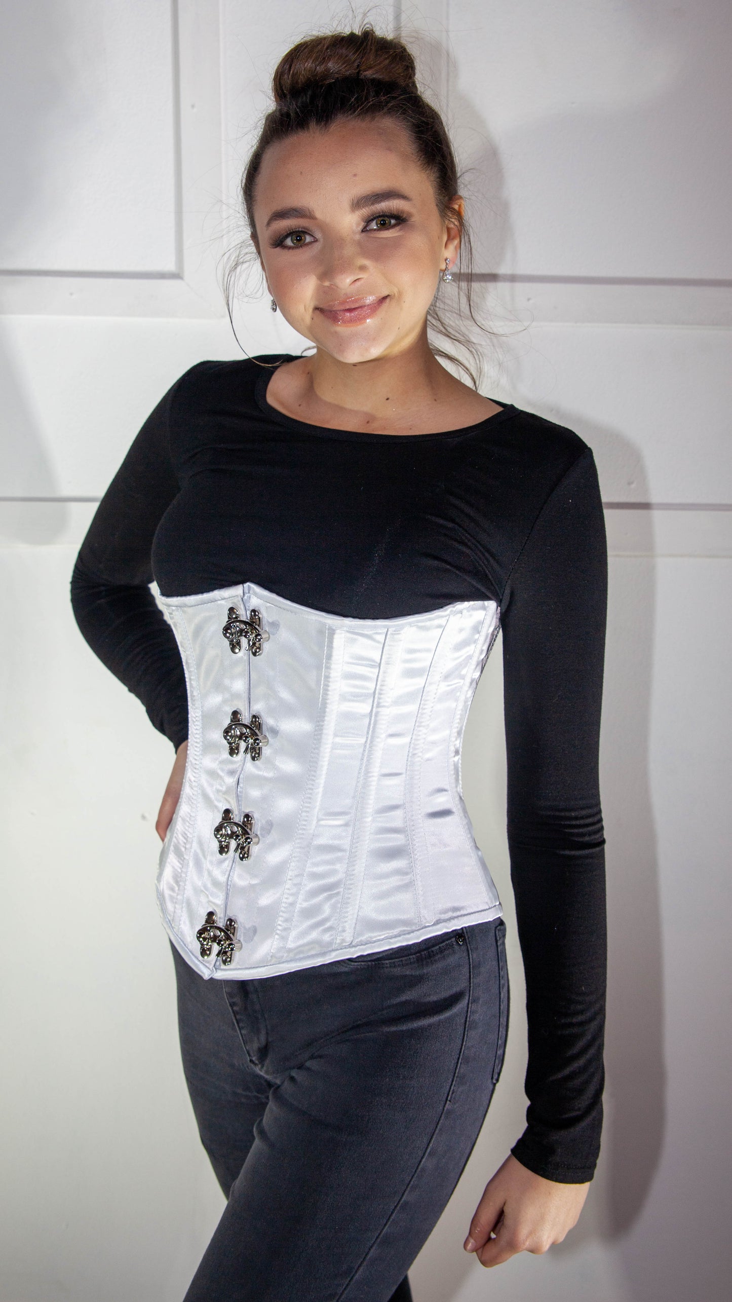 Corset  - White Satin Underbust with Clasps