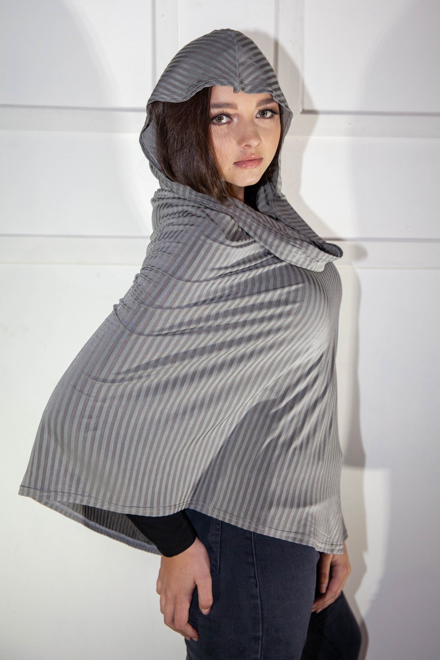 Poncho - Hooded Grey Stripes