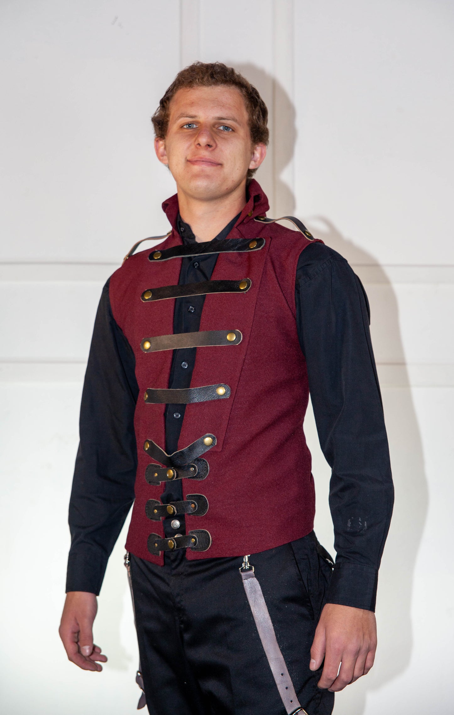 Waistcoat - Red with Leather Straps