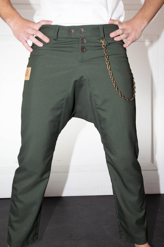 Low Crotch Trousers - Dark Green