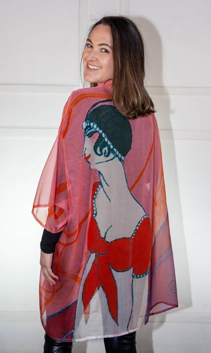 Kimono - Orange & Pink Printed Silk