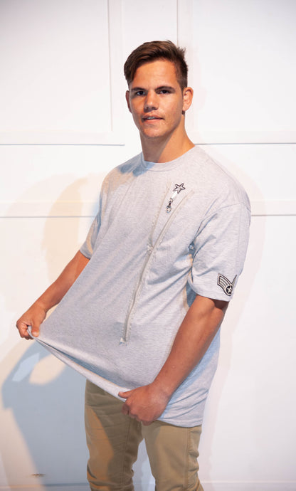 Mens T-Shirt - Stoompomp Grey with Zip