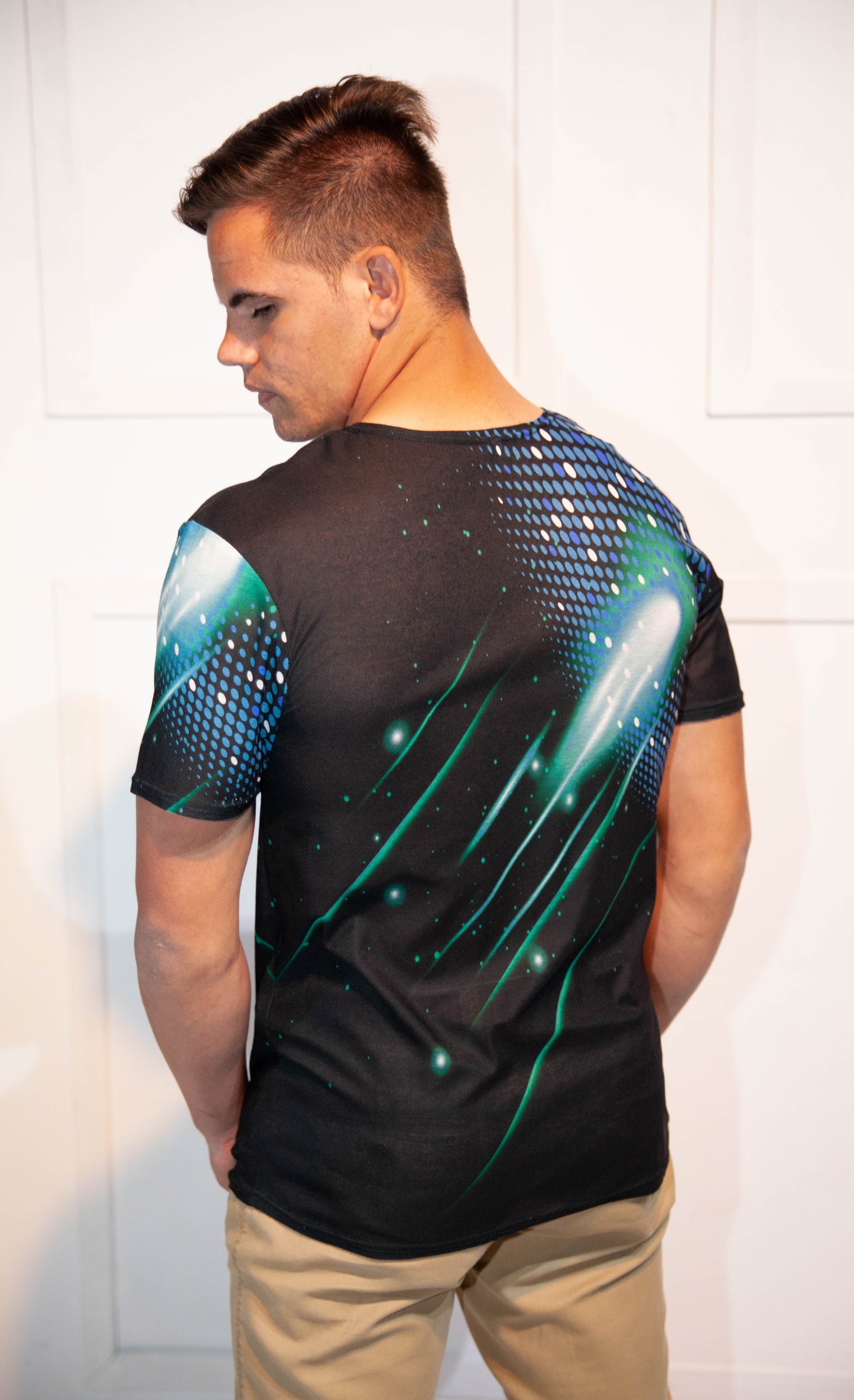 Mens T-Shirt - Stoompomp Cyberstorm Printed Turquoise Comet