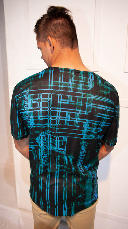 Mens T-Shirt - Stoompomp Cyberstorm Printed Turquiose Patterns