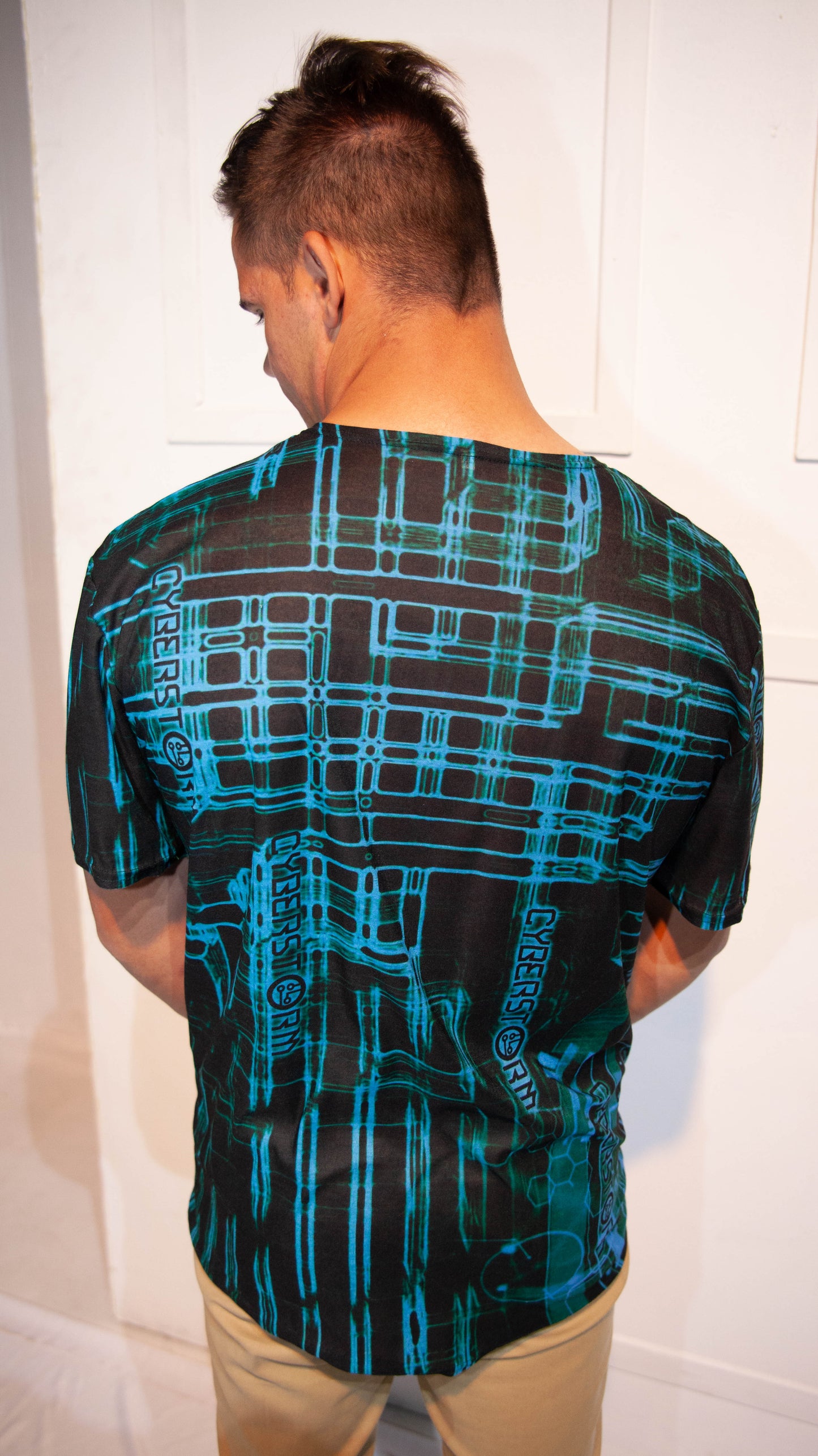 Mens T-Shirt - Stoompomp Cyberstorm Printed Turquiose Patterns