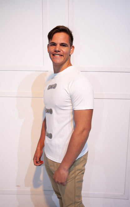 Mens T-Shirt - Stoompomp White with Leather Straps