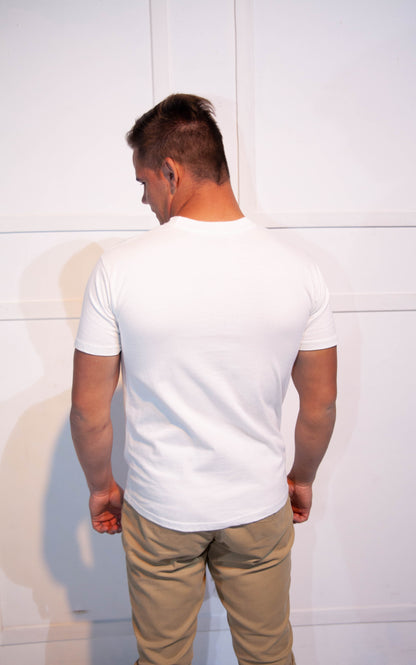 Mens T-Shirt - Stoompomp White with Leather Straps