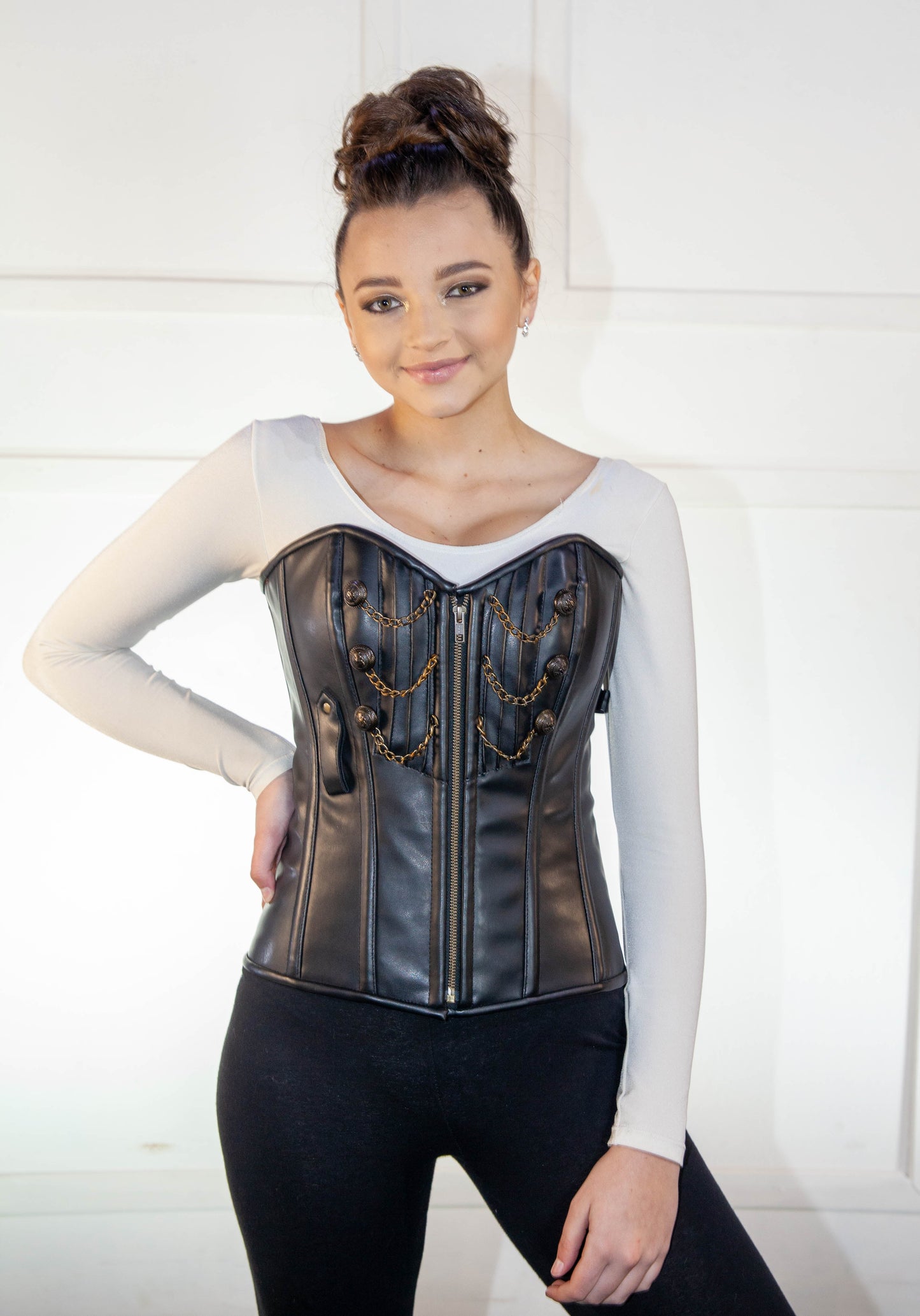 Corset - Black Leather with Chains