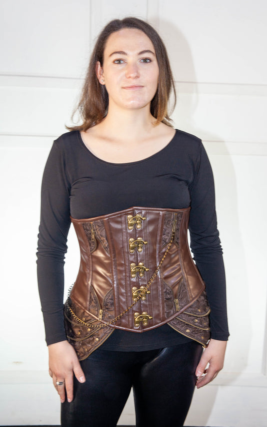 Corset - Brown Brocade Leather Underbust