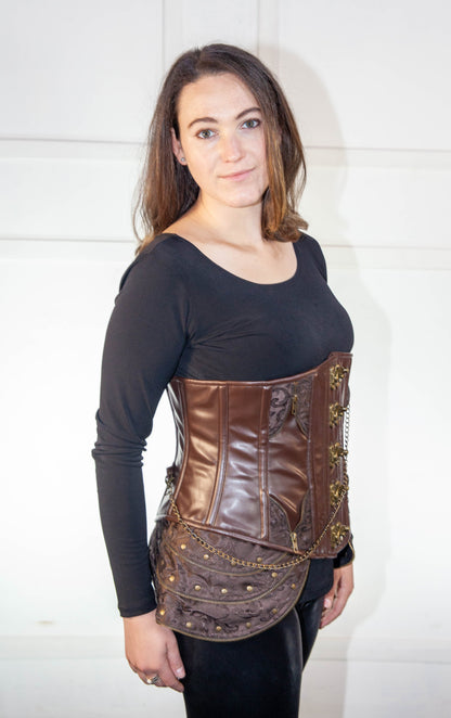 Corset - Brown Brocade Leather Underbust