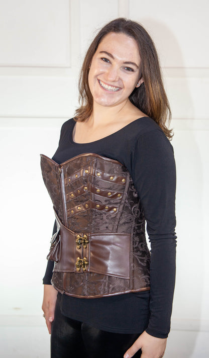 Corset - Full Brocade Leather Brown