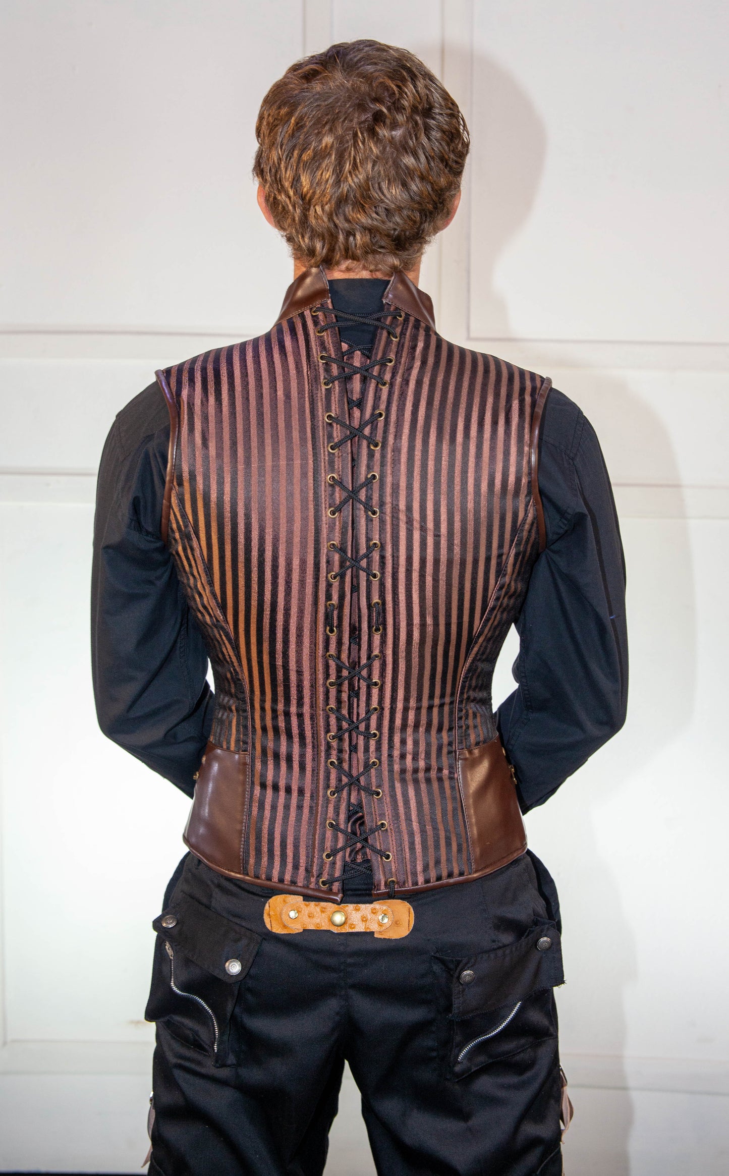 Corset - Brown Striped Waistcoat with Leather