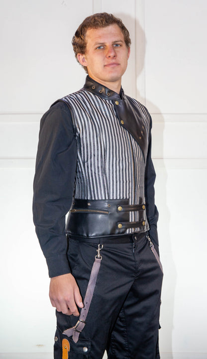 Corset - Black Striped Waistcoat with Leather