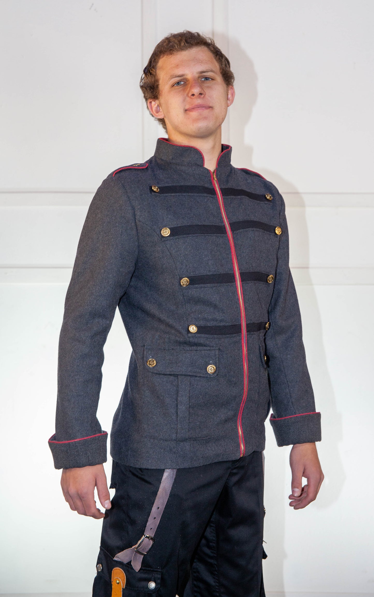 Military Jacket - Grey with Red