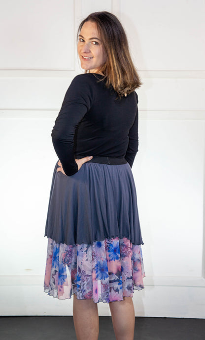 Skirt - Grey Floral Layered