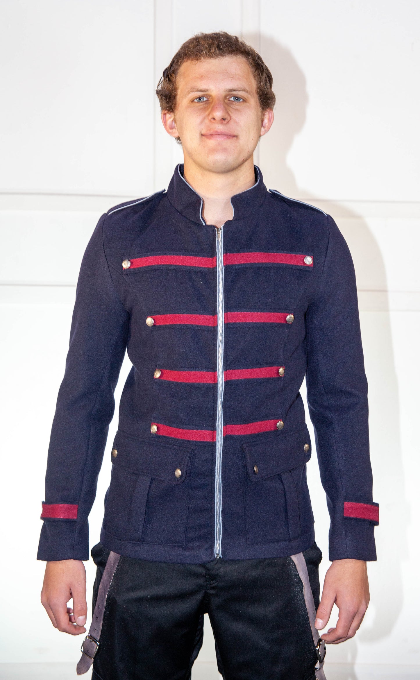 Military Jacket - Blue with Red & Light Blue Trim
