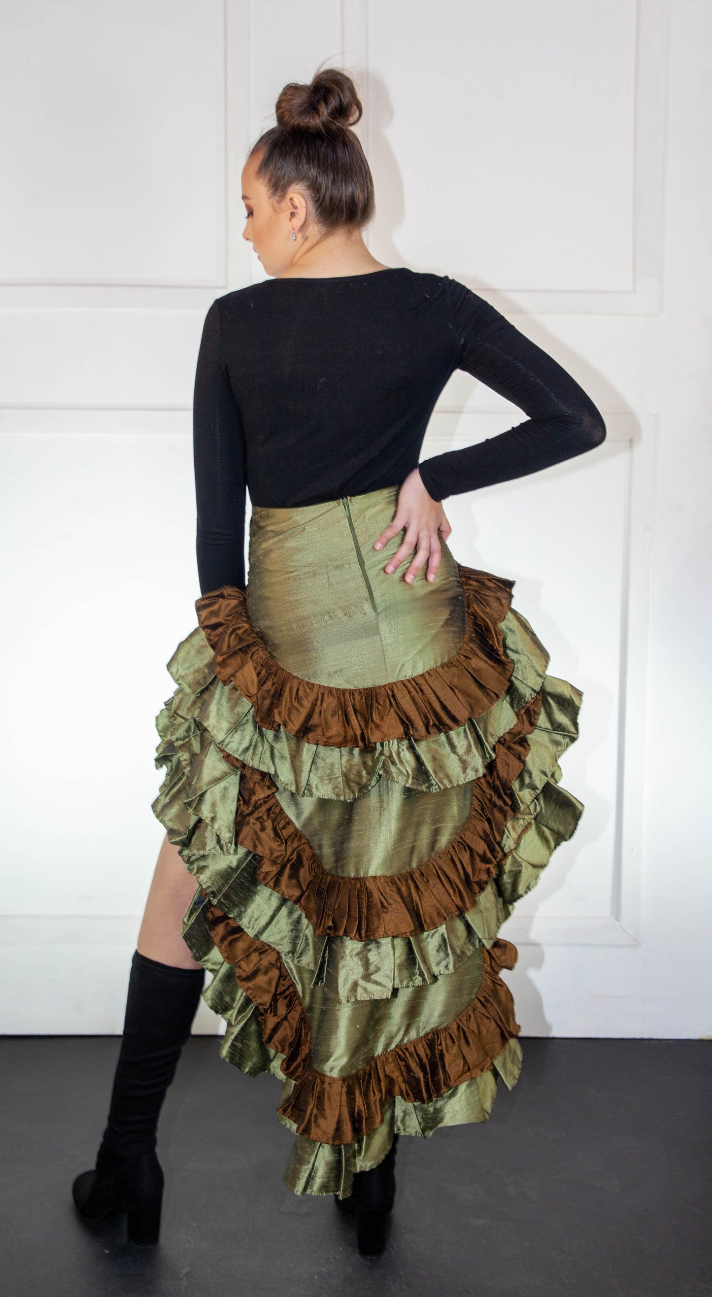 Skirt - Victorian High Low Camo Green & Brown