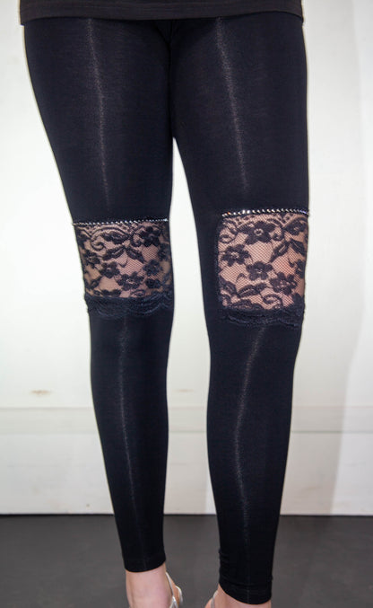 Leggings - Black Lace with Diamond on Knees