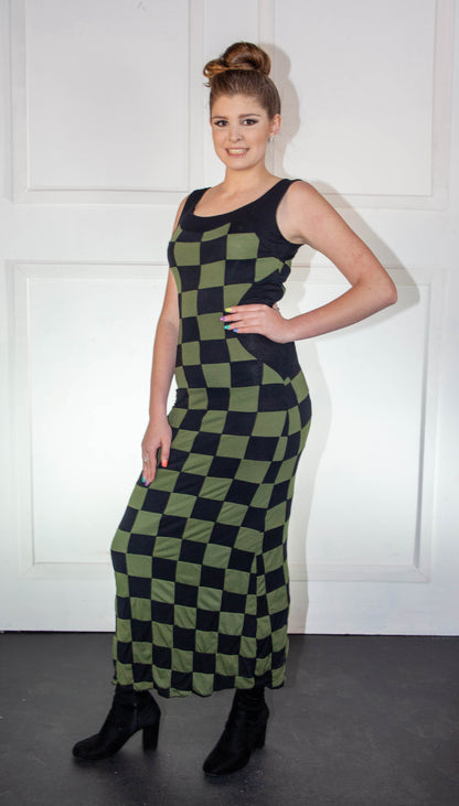 Summer Dress - Checkered Dark Green & Black