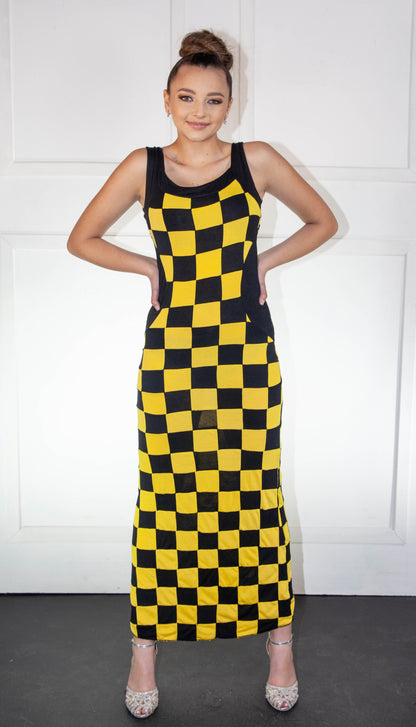 Summer Dress - Checkered Yellow & Black