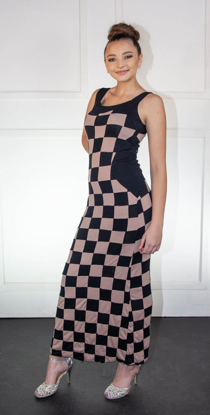 Summer Dress - Checkered Khaki & Black