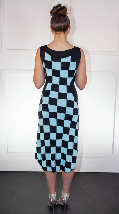 Summer Dress - High Low Checkered Light Blue & Black