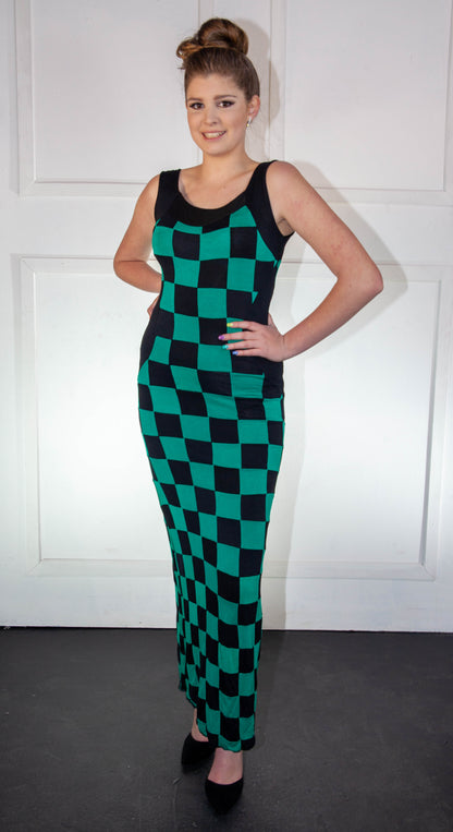 Summer Dress - Checkered Green & Black