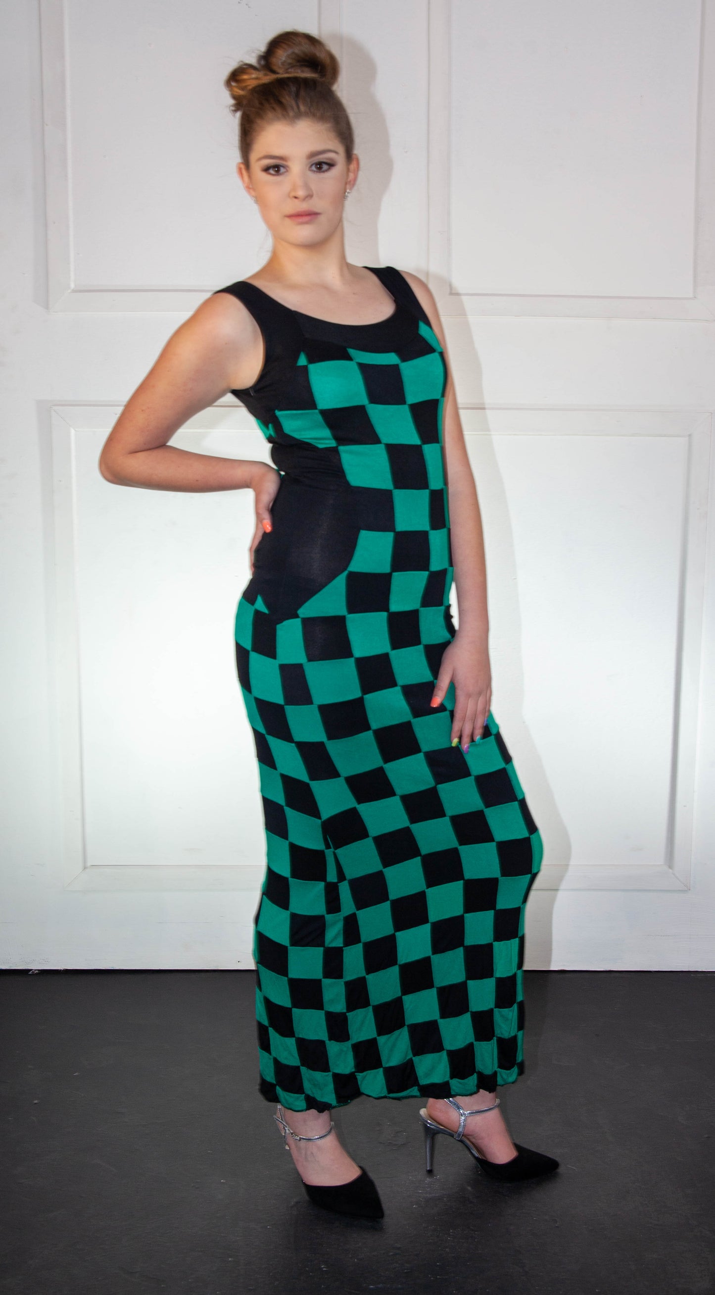 Summer Dress - Checkered Green & Black