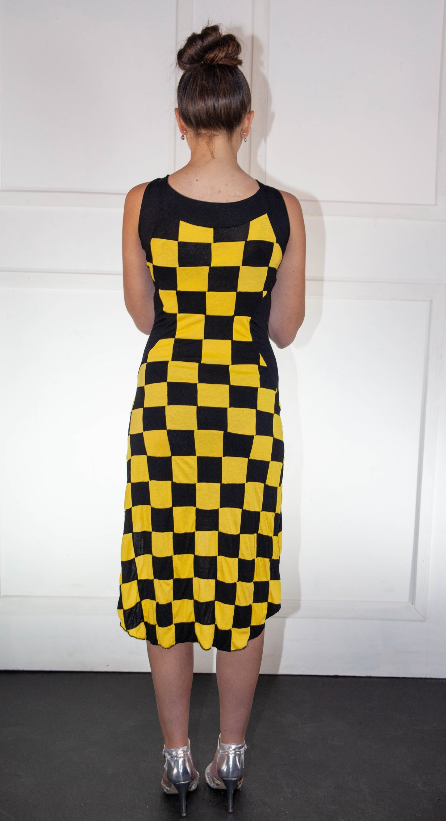 Summer Dress - High Low Checkered Yellow and Black