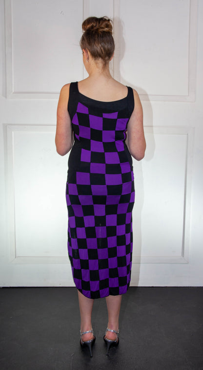 Summer Dress - High Low Checkered Purple & Black